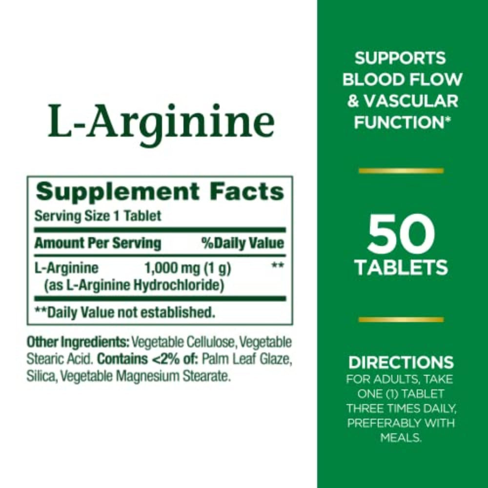 L-Arginine 1000mg tablets close-up