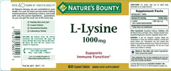 Product shot showing four-pack Nature's Bounty L-Lysine 1000 mg