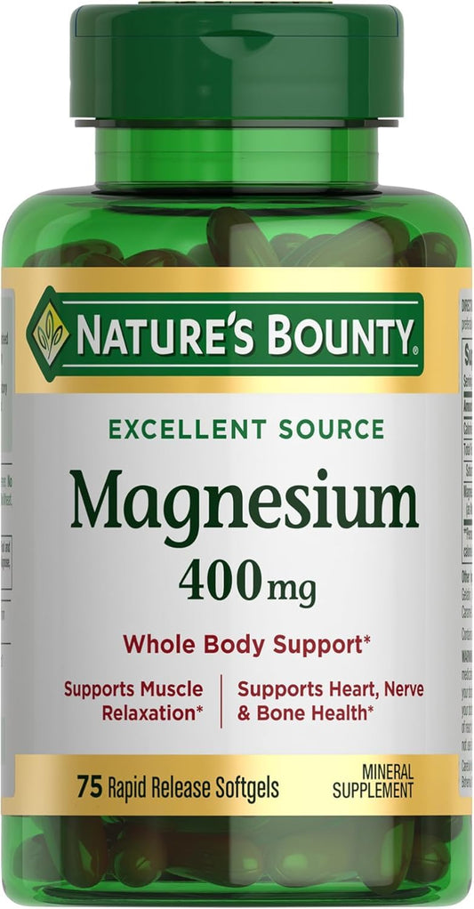 Nature's Bounty Magnesium 400 mg Softgels bottle label