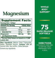 Close-up of Nature's Bounty Magnesium 400 mg Softgels