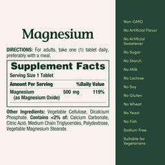 Close-up of Nature's Bounty magnesium 500 mg tablet