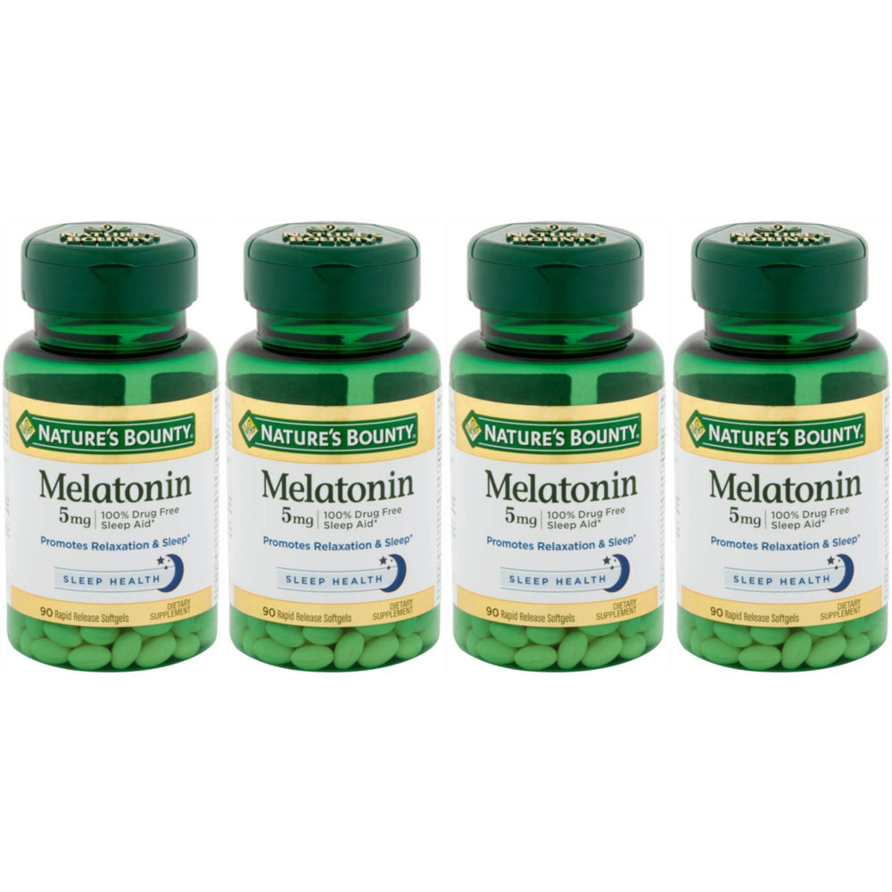 Nature's Bounty Melatonin 5 mg softgels bottle – 90 count per bottle, Pack of 4