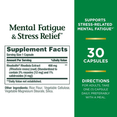 Product label highlighting 400 mg Rhodiolife and non-GMO claims