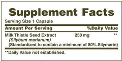 Nature's Bounty Milk Thistle 250 mg Capsules bottle label close-up