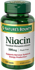 Nature's Bounty Niacin Flush Free bottle with glass – easy daily routine.