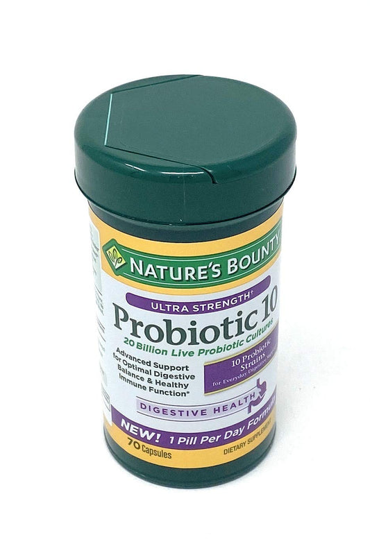 Nature's Bounty Probiotic 10 Ultra Strength bottle with 70 capsules