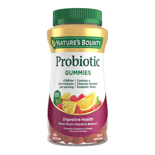 Nature's Bounty Probiotic Gummies Pineapple Raspberry Orange flavors packaging