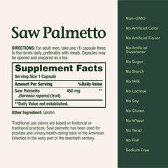 Saw Palmetto 450 mg capsules close-up