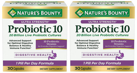 Front view of Nature's Bounty Ultra Strength Probiotic 10 Twin Pack bottle