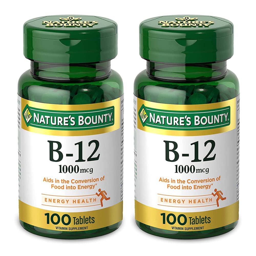 Nature's Bounty Vitamin B12 1000 mcg bottle with 100 tablets (Pack of 2)