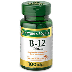 Close-up of Nature's Bounty Vitamin B12 1000 mcg label