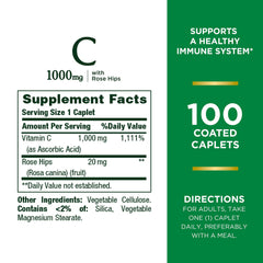 Close-up showing 1000 mg Vitamin C and Rose Hips ingredients