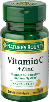 Nature's Bounty Vitamin C + Zinc bottle and label