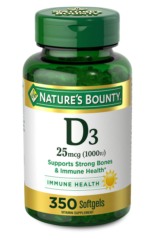 Front view of Nature's Bounty Vitamin D3 1000 IU Softgels bottle