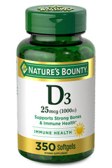 Front view of Nature's Bounty Vitamin D3 1000 IU Softgels bottle