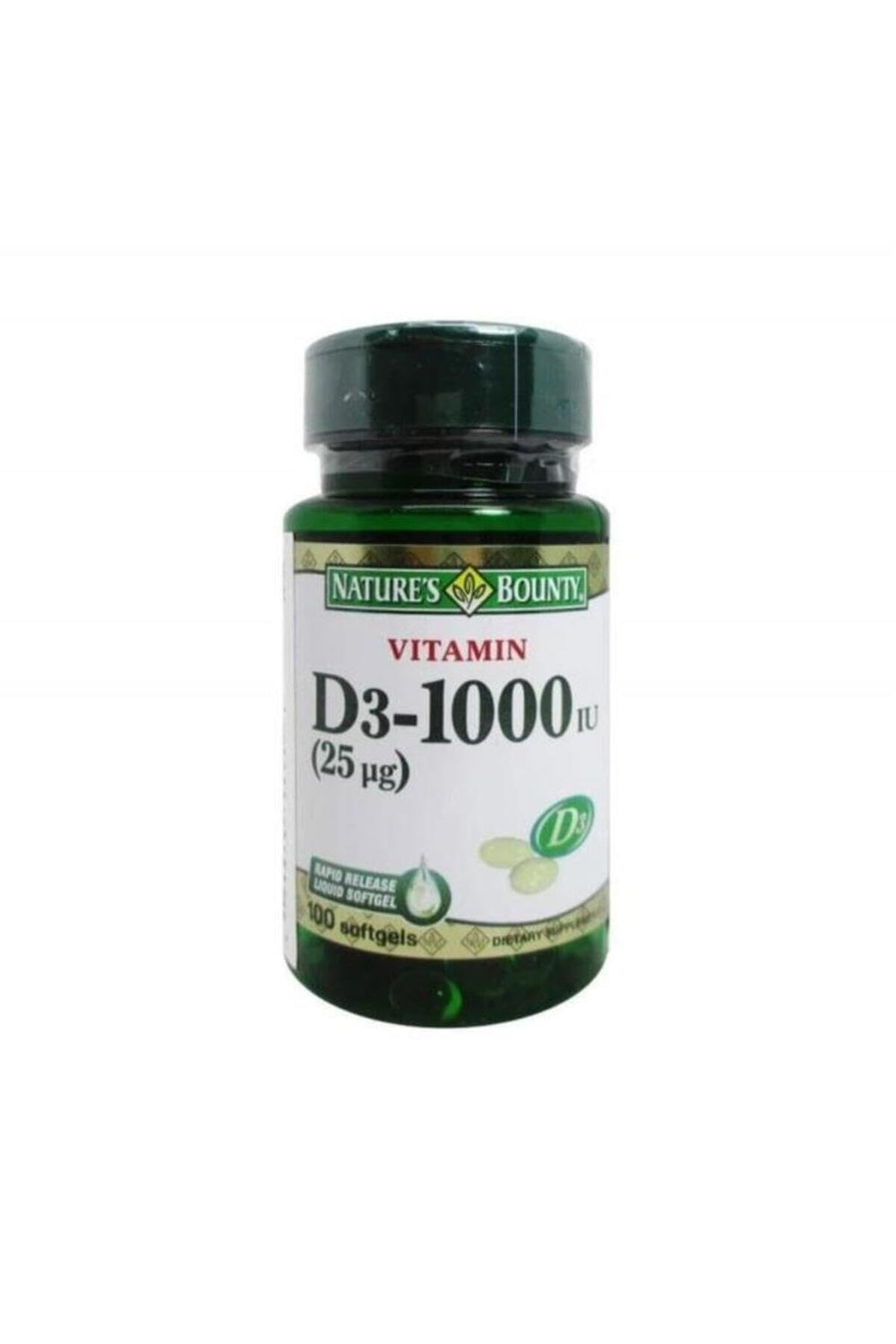 Nature's Bounty Vitamin D3 1000 IU bottle with 120 softgels