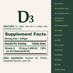 One daily Vitamin D3 softgel taken with a meal
