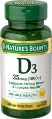 Nature's Bounty Vitamin D3 1000IU softgels 360-count tri-pack hero image
