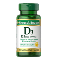 Bottle of Nature's Bounty Vitamin D3 5000 IU rapid-release softgels