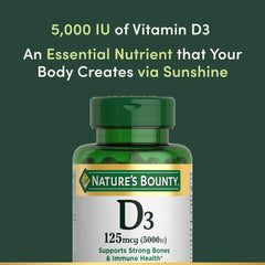 Softgels inside Nature's Bounty Vitamin D3 bottle