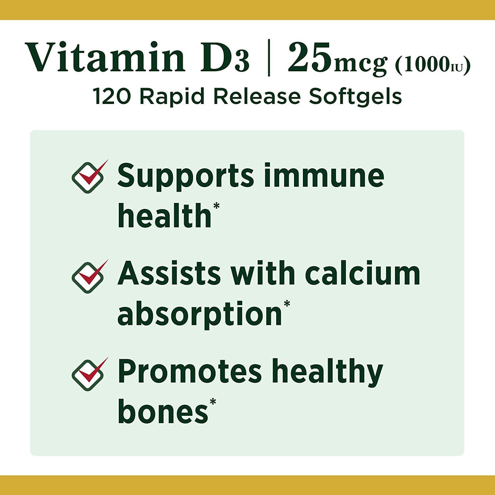 Vitamin D3 supports bone health and calcium absorption