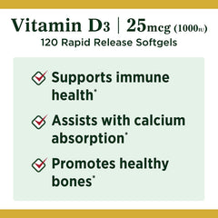 Vitamin D3 supports bone health and calcium absorption