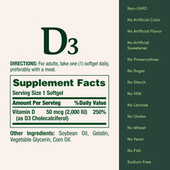 Vitamin D3 label from Nature's Bounty product packaging