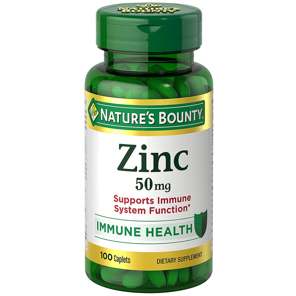 Nature's Bounty Zinc 50 mg Caplets bottle - Unflavored, 100 count