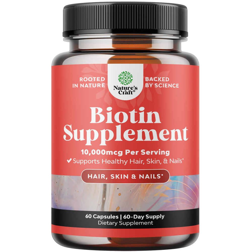 Natures Craft Biotin 10000 mcg bottle and label