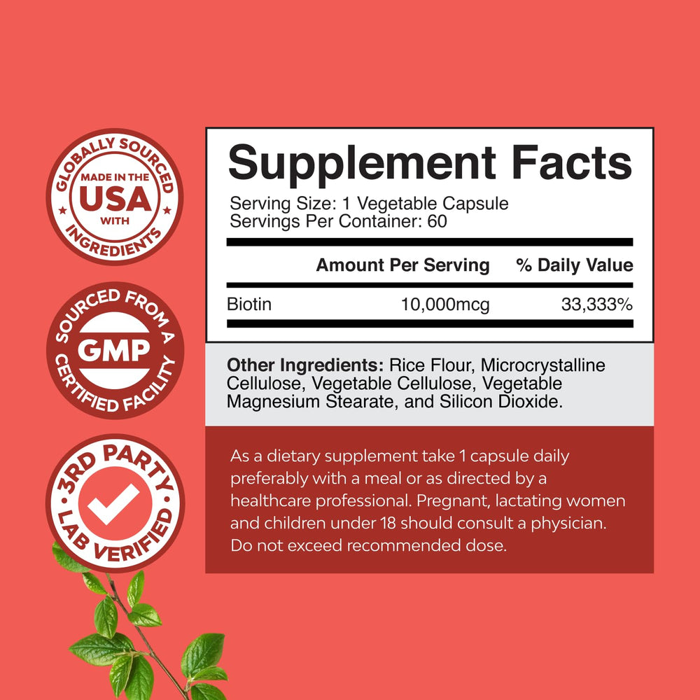 Close-up of Biotin 10000 mcg capsules
