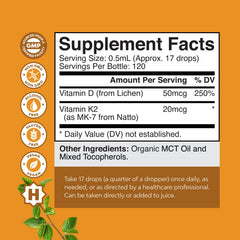 Dropper dispensing vitamin D3 and K2 liquid drops