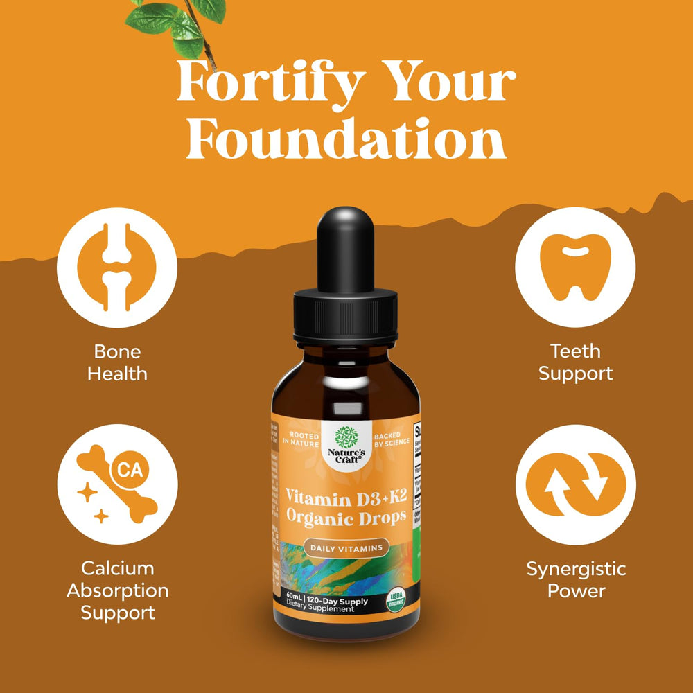 Organic vegan D3 and K2 drops packaging