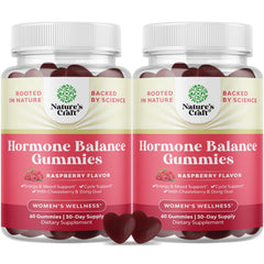 Natures Craft Hormone Balance Gummies bottle on countertop suggests overall cycle support.