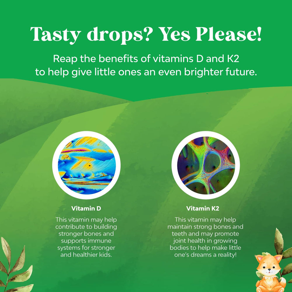 Diagram showing improved calcium absorption from D3 and K2 for kids