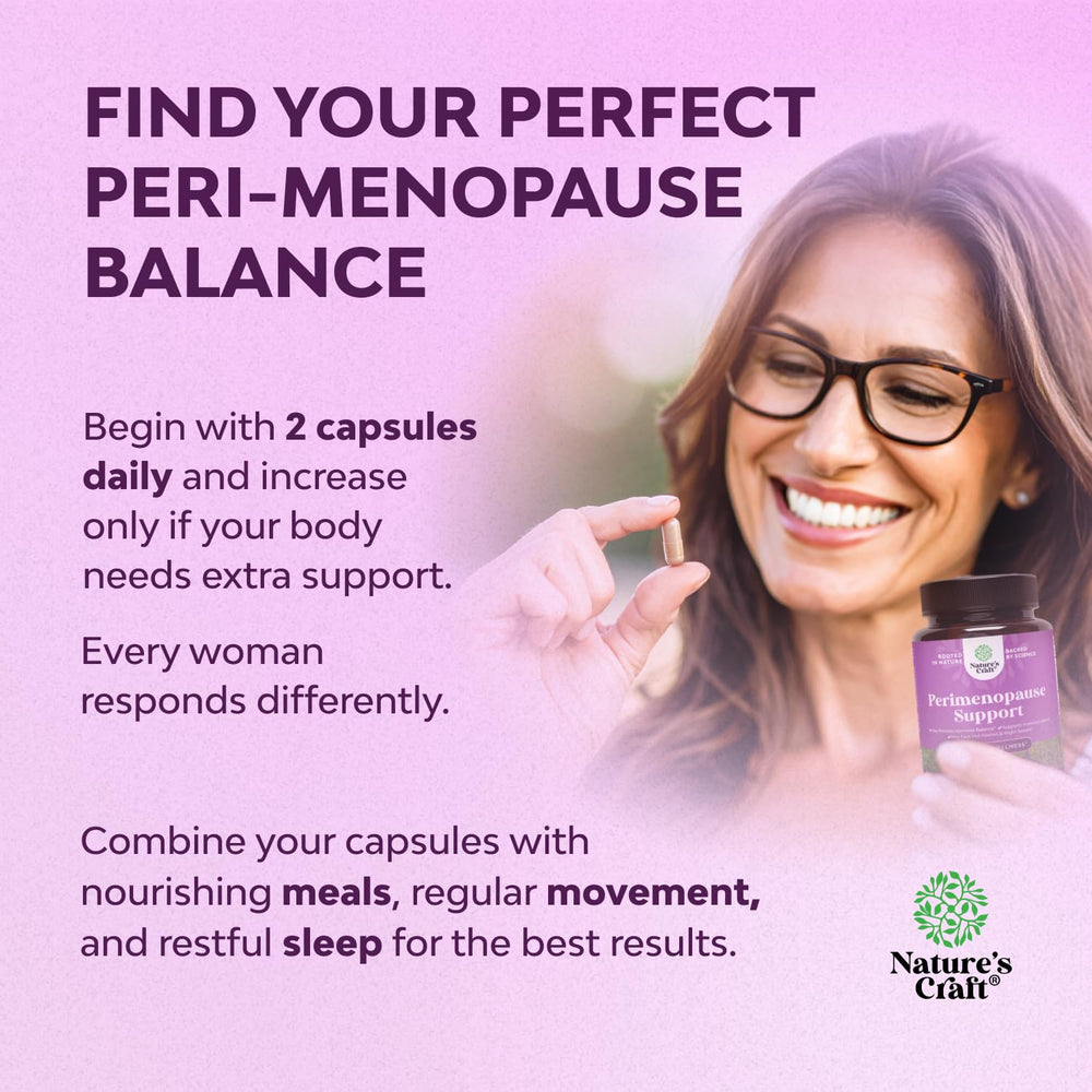 Nature's Craft perimenopause maca root capsules highlight energy support.