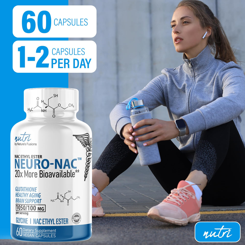Nature's Fusions Neuro NAC box and bottle on a clean counter.