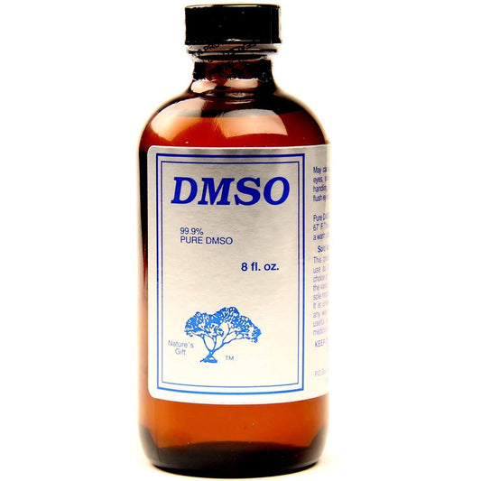 Nature's Gift DMSO liquid in glass bottle ideal for precise solvent tasks.