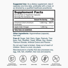 Supplement facts panel for Nature's Lab ACV 1200mg