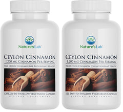 Bottle of Nature's Lab Ceylon Cinnamon with 1,200 mg per serving
