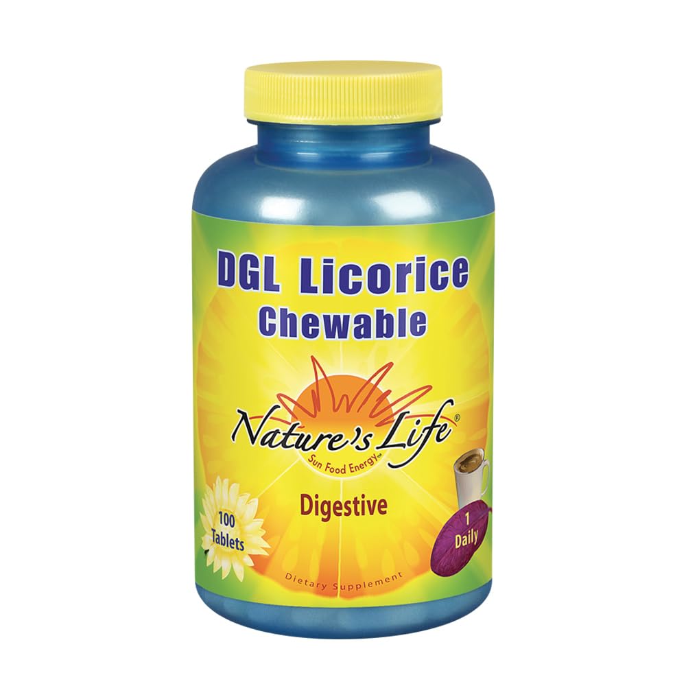 Nature's Life DGL Licorice Chewable tablets bottle label showing 380 mg