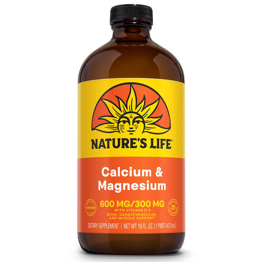 NATURE'S LIFE Liquid Calcium Magnesium bottle showing 600mg Calcium and 300mg Magnesium