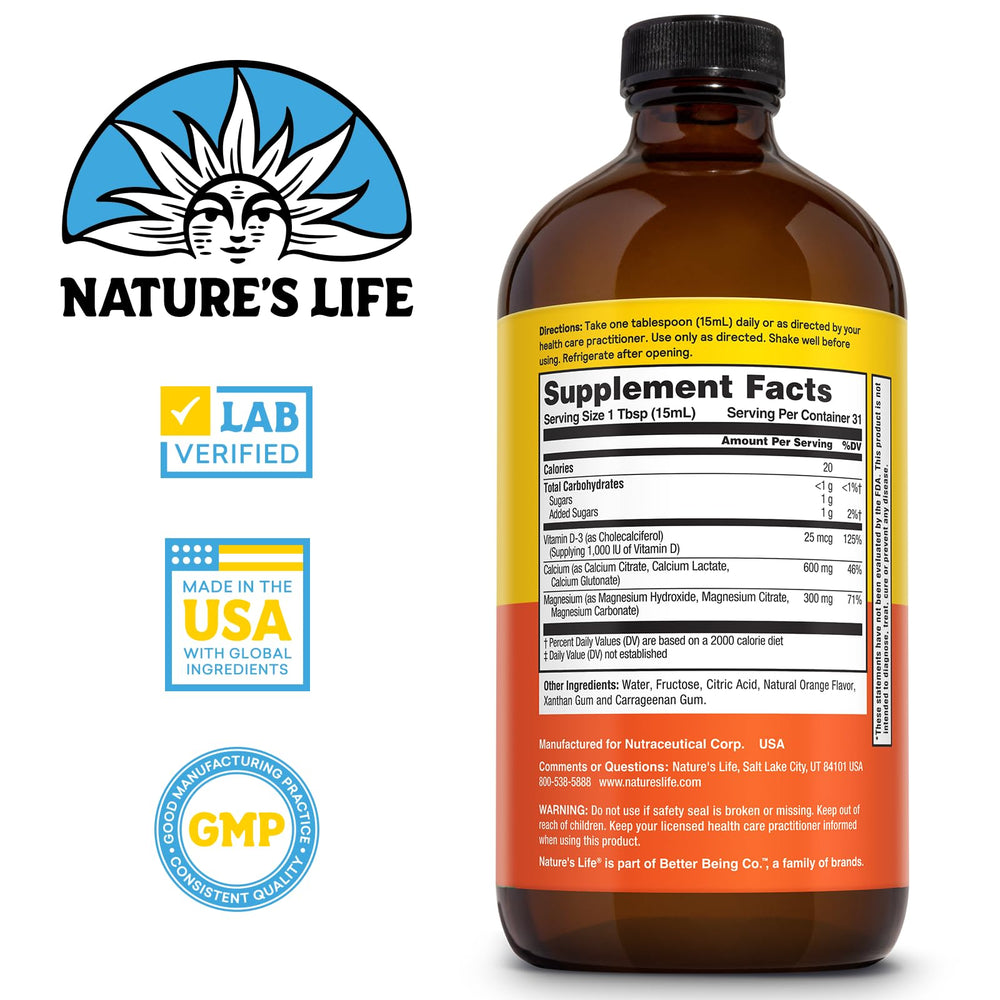 Vitamin D3 (1000 IU) label on NATURE'S LIFE Calcium Magnesium bottle