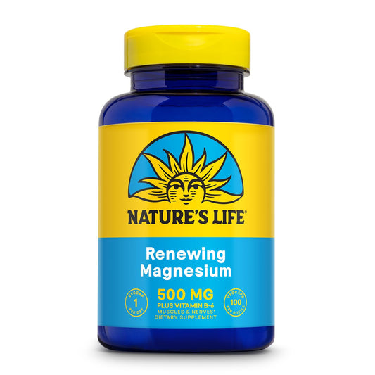 Nature's Life Magnesium 500 mg capsules bottle – magnesium citrate, malate, and oxide with vitamin B6