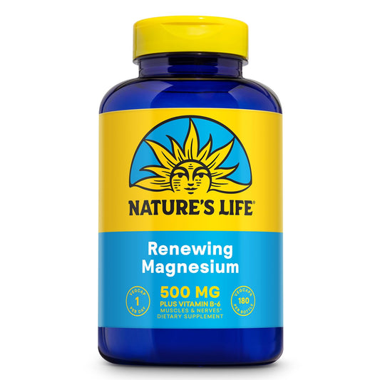 Nature's Life Renewing Magnesium 500 mg + Vitamin B-6 bottle with 180 VegCaps