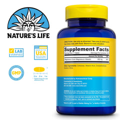 Product label for NATURE'S LIFE magnesium malate