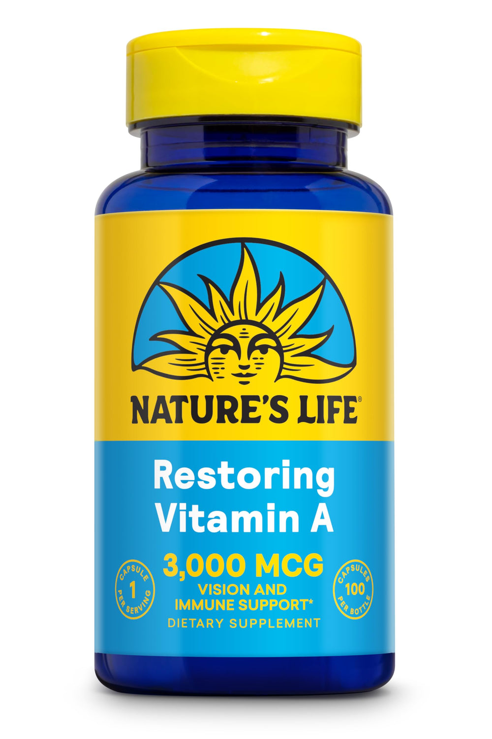 Nature's Life Vitamin A 10,000 IU bottle - front view