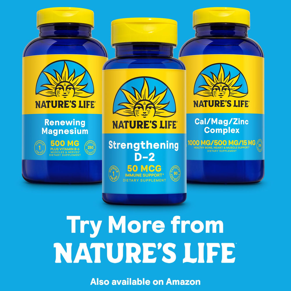 Nature's Life Vitamin D2 bottle and label display