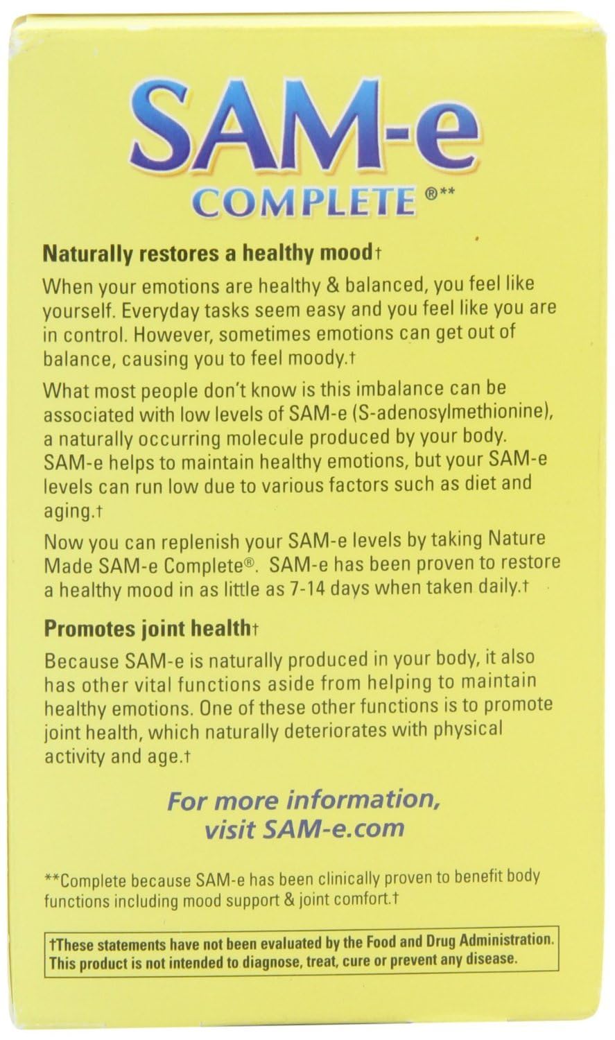 Back view of Nature's Made Sam-e Complete 400 mg 2-pack bottle