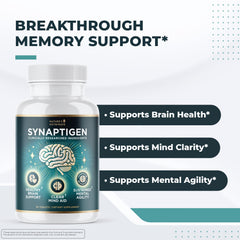 Synaptigen bottle with label and tablets