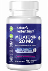 Nature's Perfect Night Melatonin 20mg bottle with mixed berry flavor